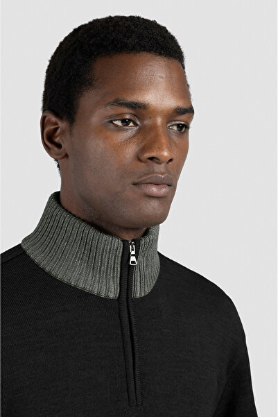 PAUL&SHARK Men's Regular Fit Half Zipper Mock Neck 100% Wool Long Sleeve Knitwear Black Knitwear 15311108-011
