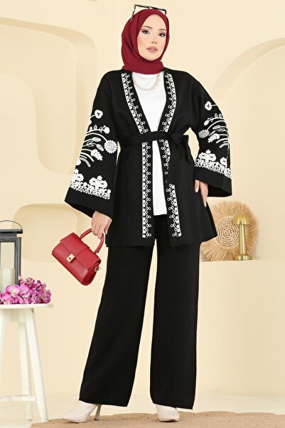 ModaMerve Kolları Nakış İşlemeli Takım 512MT581-MS Siyah