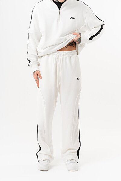 Respire Men's Diagonel Baggy Sweatpants with Dirty Stitch Detail Ecru