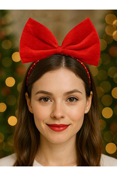 Parti Adresi Büyük Kurdeleli Yılbaşı Parti Tacı – Kırmızı Kadife Kostüm Taç Aksesuarı