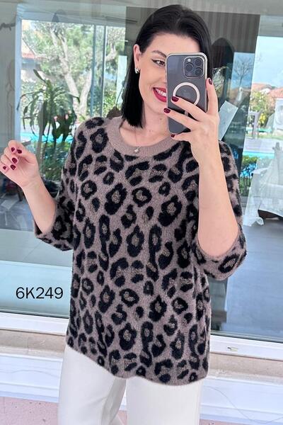 İnce Topuk Leopard Patterned Bearded Knitwear Blouse 6K249