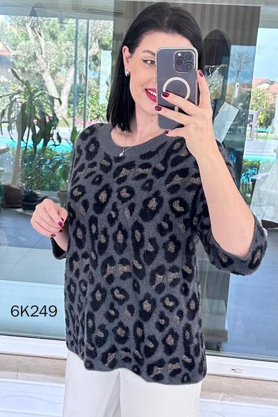 İnce Topuk Leopard Patterned Bearded Knitwear Blouse 6K249