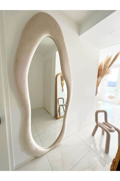 Muummirror 160 cm Kadife Kumaş Çerçeveli Dekoratif Duvar Boy Aynası - Konsol ...