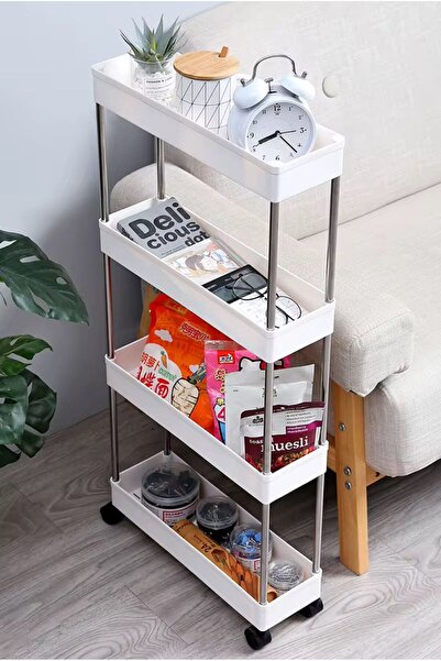 OEM Raft organizator mobil cu roți — 4 rafturi pentru baie, bucătărie, cameră