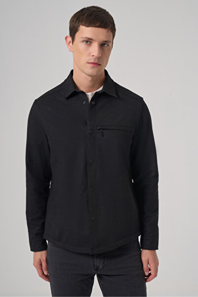 Morven Men's Black Polyviscon Trend Plain Dynamic Fit Worker Shirt Jacket