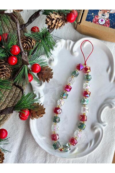 PEONY peonyofficiall Christmas Phone Charm Red Green White Janjanlı Cube Phone Lanyard Bag Ornament