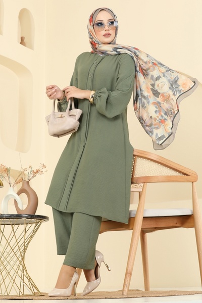 ModaMerve Aksesur Düğmeli Aerobin Takım 2621SL432-MS Çağla