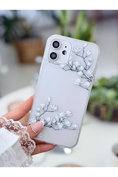 Go Aksesuar iPhone 12 and 12 Pro Compatible Matte Print Sakura Edge Does Not Leave Fingerprints Transparent Case