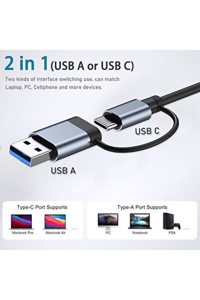 AdyMel USB Type-C 7-in-1 Aluminum Hub – 1x USB 3.0 + 6x USB 2.0, Gray