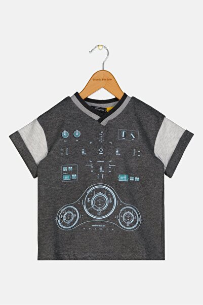 Choupette Toddlers Boy Graphic Print Short Sleeve T-shirt, Charcoal Grey