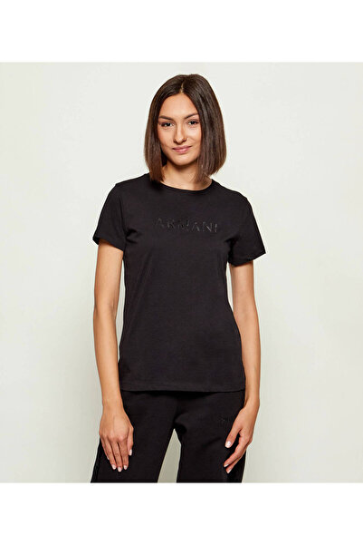 Armani Exchange Women's Regular Fit Round Neck Logo Embossed Short Sleeve Black T-Shirt Xw001376 Af10356-Uc001