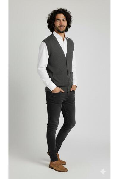 Kuraff Giyim سترة رجالية يومية رقيقة من الصوف المحبوك بياقة على شكل V وأزرار