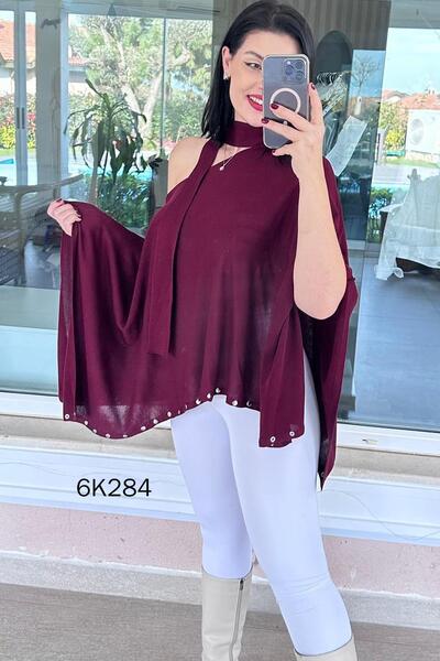 İnce Topuk Scarf Knitwear Poncho 6K284