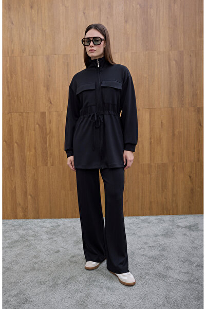 Birgül Bektaş Black Sweatshirt with Waist Tie Detail