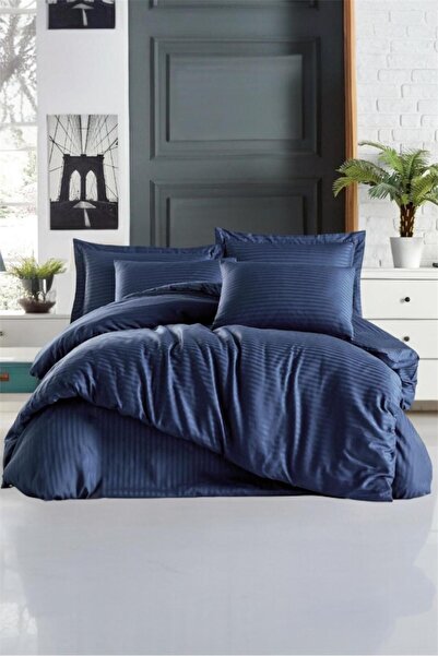 Bayev Berry Indigo Double Cotton Satin Duvet Cover Set 200 X 220