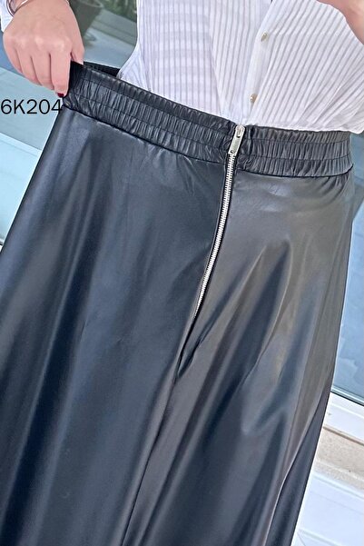 İnce Topuk Zippered Leather Skirt 6K204