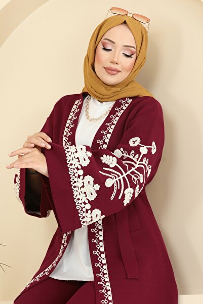 ModaMerve Kolları Nakış İşlemeli Takım 512MT581-MS Bordo