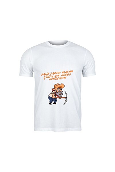 gifttime Miner Cartoon T-Shirt - "I'Ll Dig You a Hole You'Ll Look Great in It" Funny White Tee