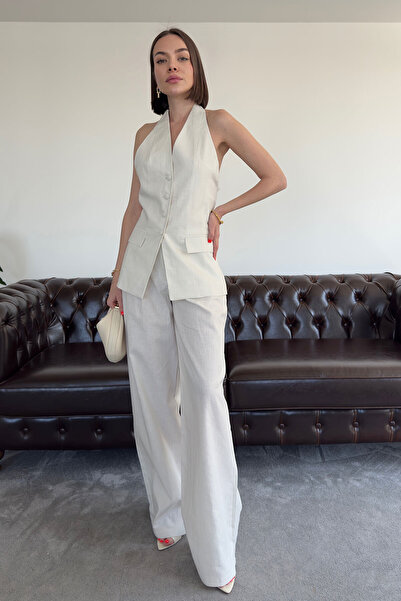 MAGARDE Ειδικά Σχεδιασμένο Λινό Σετ με Γιλέκο - ΕΚΡΟΥ