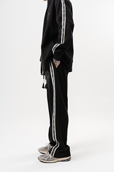 Respire Men's Stripe Detailed Winter Doubleface Baggy Sweatpants Black