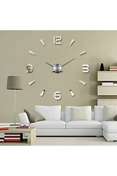 bity thok Modern wall clock with large 3D numbers, silver