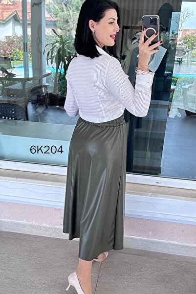 İnce Topuk Zippered Leather Skirt 6K204