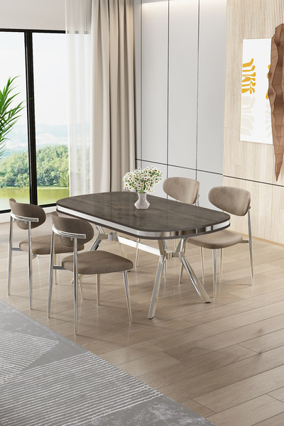 Canisa Olya Serisi 90x168 MDF Sabit Lak Panel Antrasit İroni Masa Takımı Krom...
