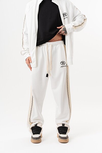 Respire Men's Ffb Striped Detail Winter Doubleface Baggy Sweatpants Ecru