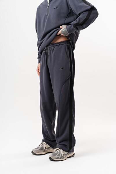 Respire Men's Diagonel Baggy Sweatpants with Dirty Stitch Detail, Smoked
