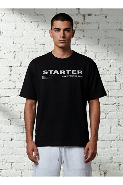 Starter تي شيرت رجالي مطبوع بأكمام قصيرة ورقبة دائرية وقصة عادية