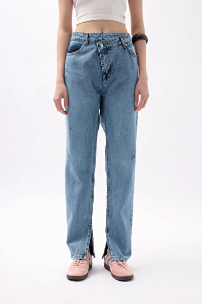 GENCULUS    Asymmetrical Waist Leg Slit Jean