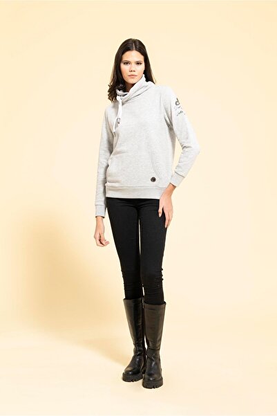 FOR YOU MODA Grauer Pullover mit Kängurutasche und detailliertem Ausschnitt