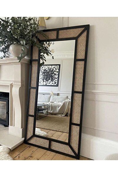 Muummirror Hasır Dekoratif Duvar Aynası - Hazeran Örgülü Boy Aynası - Retro Boy Aynası-7