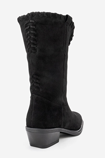 Dericlub Women's Vintage Short Heel Cowboy Boot Real Suede Leather Rg 3521 Black