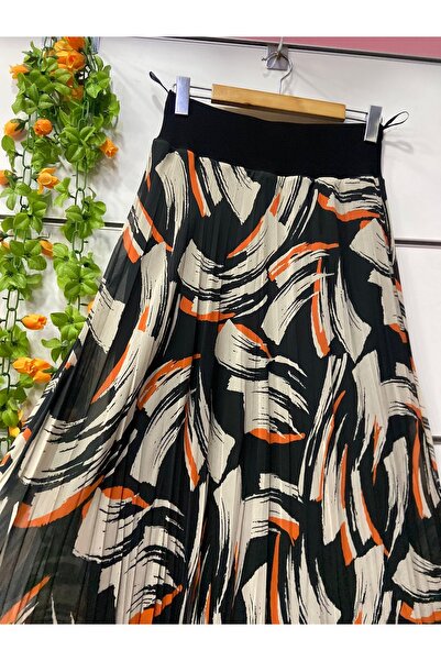 edu collection Brush Patterned Chiffon Bohe Bell Skirt with Lining