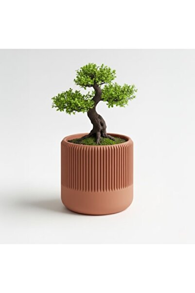 OEM Tall decorative pot with vertical design – Terracotta Ember color