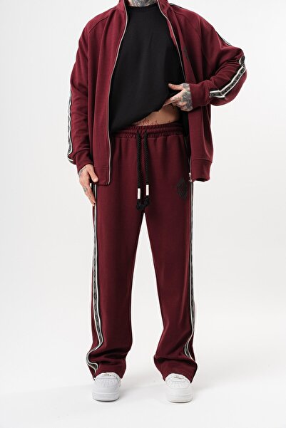 Respire Ανδρικό χειμερινό φαρδύ παντελόνι με λεπτομέρεια ρίγες, διπλής όψης, μπορντό