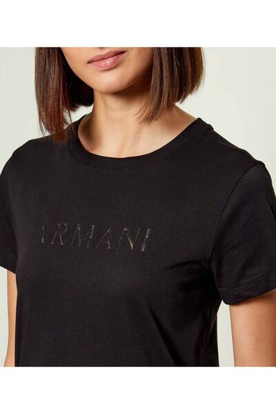 Armani Exchange Women's Regular Fit Round Neck Logo Embossed Short Sleeve Black T-Shirt Xw001376 Af10356-Uc001
