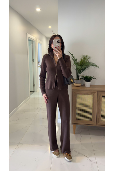 BİRCANÇİL Md Jua Brown Zippered Knitwear Set