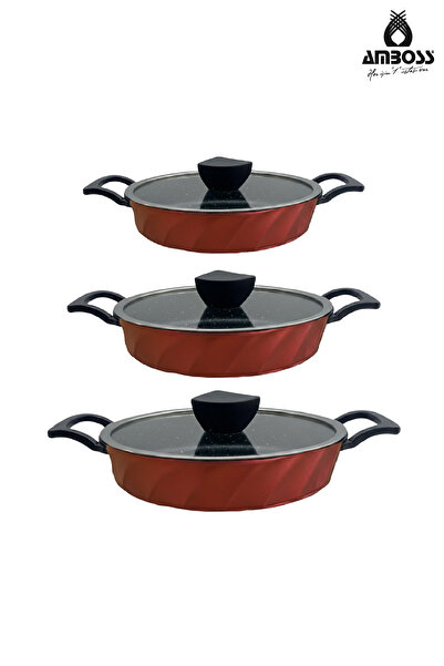 Amboss Vento 6 Piece Cast Iron Skillet Omelette Set with Glass Lid (Red)