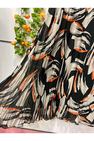 edu collection Brush Patterned Chiffon Bohe Bell Skirt with Lining