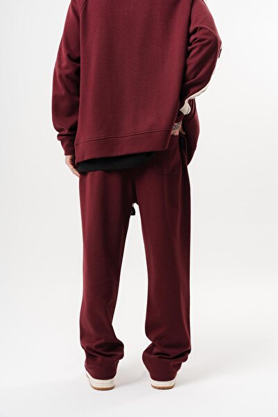Respire Men's Ffb Striped Detail Winter Doubleface Baggy Sweatpants Burgundy