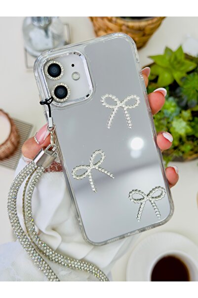 Go Aksesuar iPhone 12 and 12 Pro Compatible Mirrored Charm Bow Anti-Shock Camera Protected Silicone Case