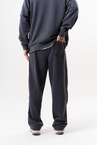 Respire Men's Diagonel Baggy Sweatpants with Dirty Stitch Detail, Smoked