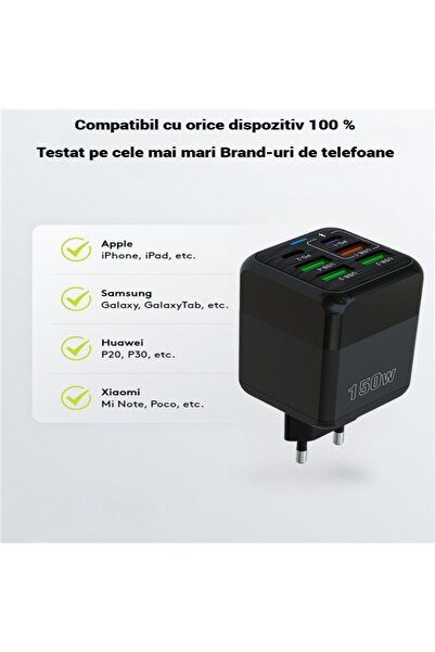 AdyMel 150W Super Fast Charger, 6-port (4x USB-A + 2x USB-C PD), Universal, Black