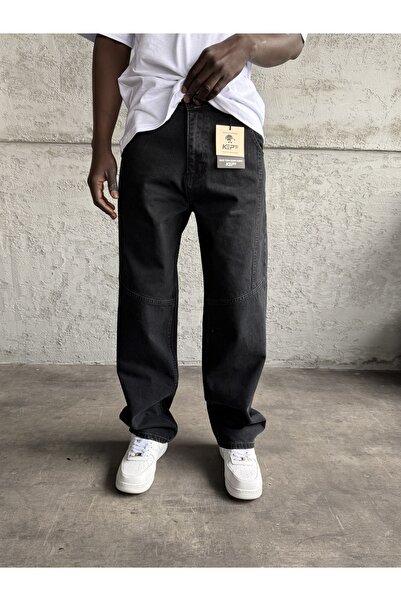 KağanKY جينز فضفاض بتفاصيل خياطة مميزة ومظهر مدخن