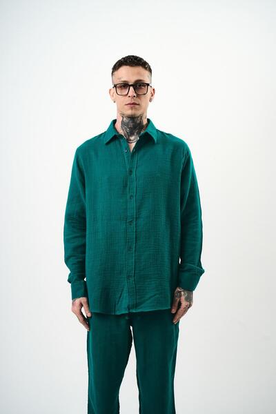 Respire Men's Long Sleeve Oversized Muslin Shirt Çağla