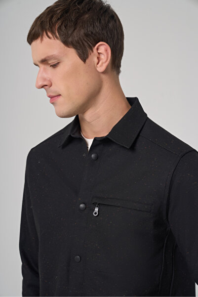 Morven Men's Black Polyviscon Trend Plain Dynamic Fit Worker Shirt Jacket