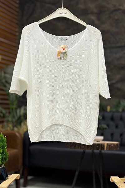 sahnemoda Kısa Kol V Yaka Yarasa Merserize Bluz