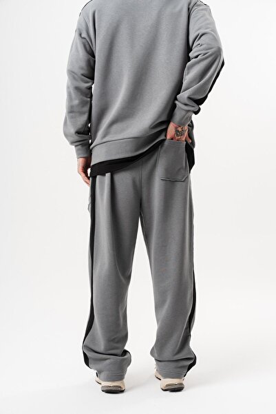 Respire Men's Diagonel Baggy Sweatpants with Dirty Stitch Detail, Gray